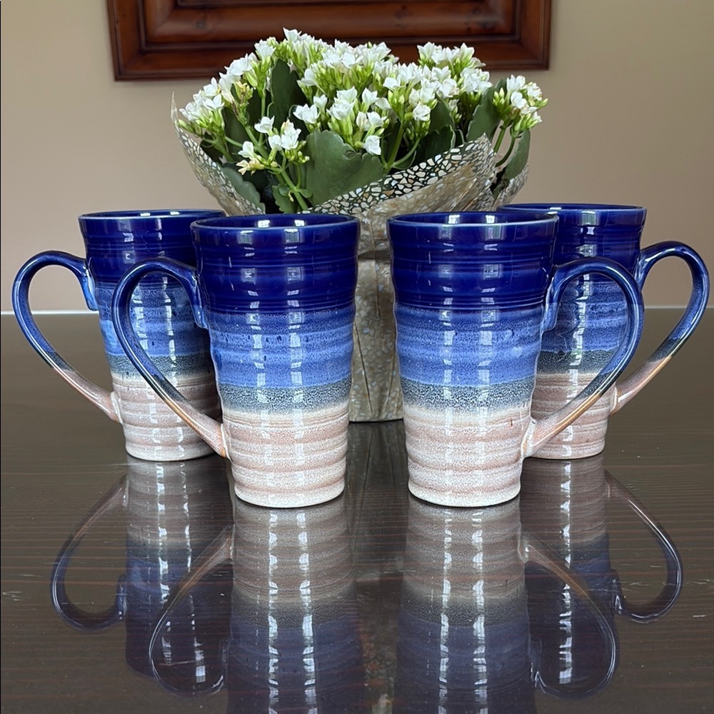 Blue and Beige Ceramic Mug Set